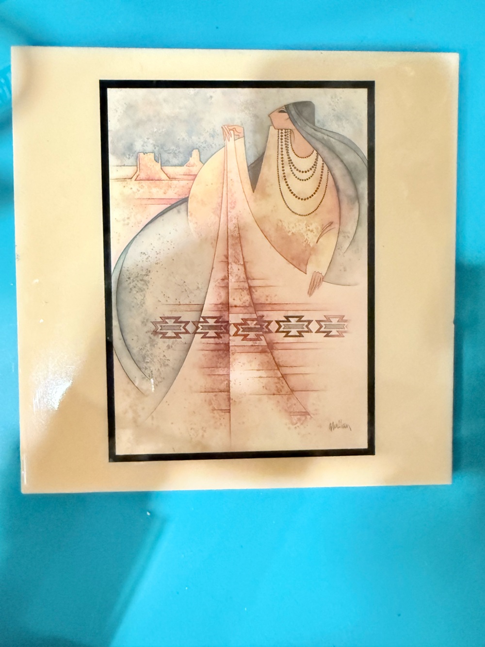 Abstract Southwestern Style Framed Art in Cream and Rust